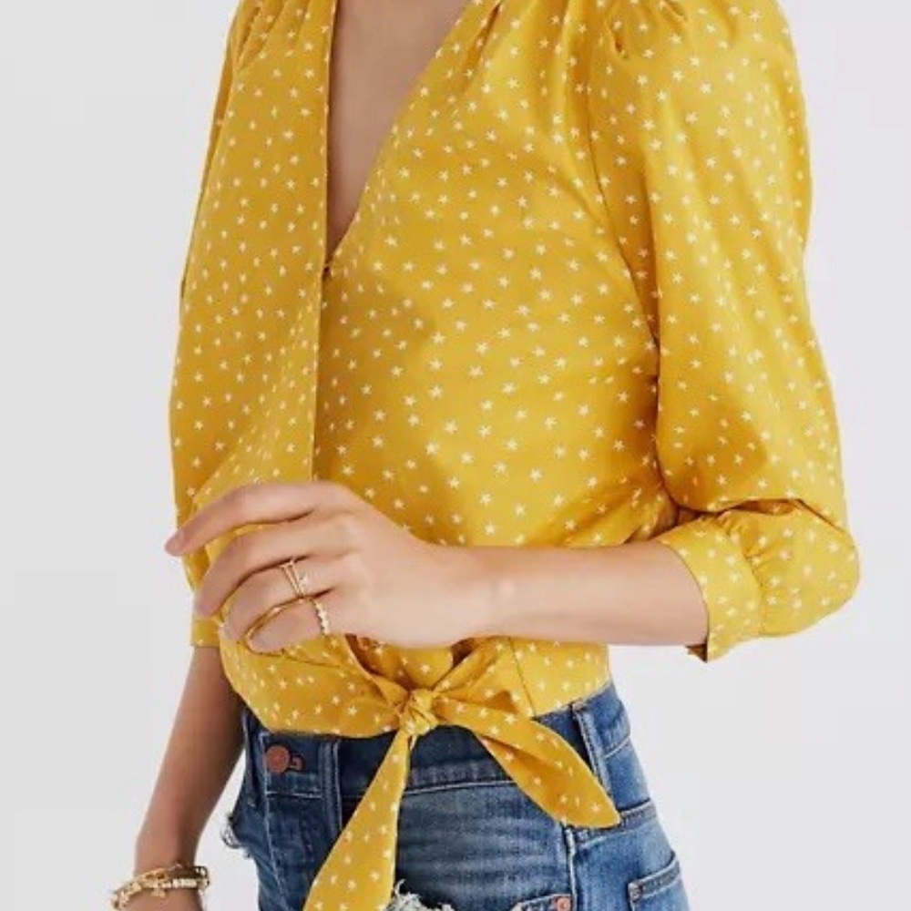 Madewell XL Star Scatter Wrap Top Blouse Golden Yellow - Picture 8 of 8